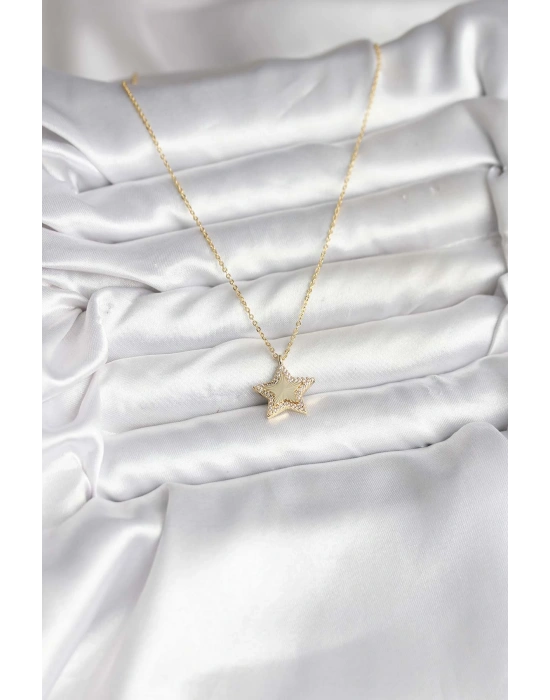 Pirinç Gold Renk Zincirli Yıldızlı Model Kadın Kolye