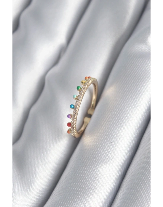 Pirinç Gold Renk Zirkon Taş Detay Kadın Yüzük