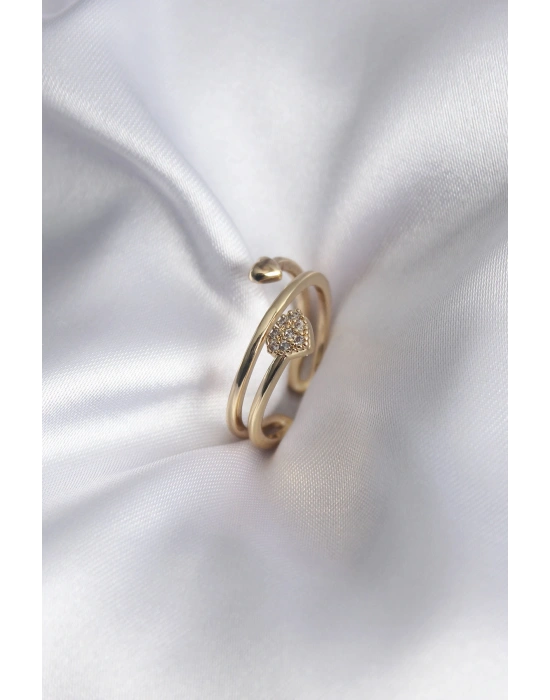 Pirinç Gold Renk Zirkon Taş Detay Kalp Model Kadın Yüzük