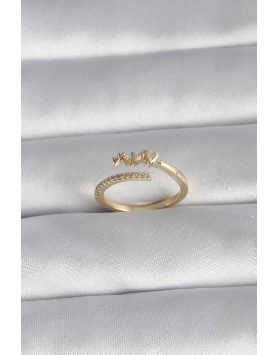 Pirinç Gold Renk Zirkon Taş Detay Kalp Model Kadın Yüzük