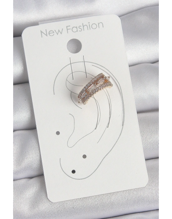 Pirinç Gold Renk Zirkon Taşlı 3Lü Sıralı Model Kadın Kıkırdak Küpe