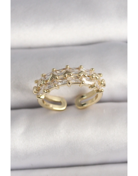 Pirinç Gold Renk Zirkon Taşlı Ayarlanabilir Yüzük