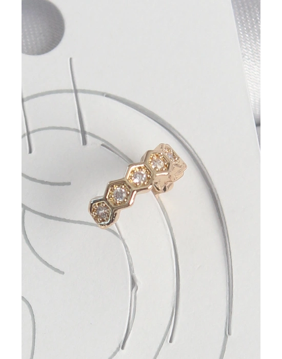 Pirinç Gold Renk Zirkon Taşlı Bal Peteği Model Kadın Kıkırdak Küpe