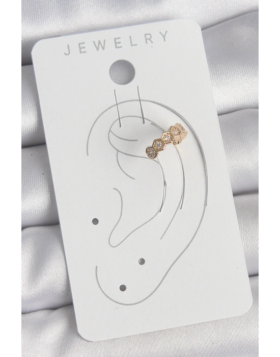 Pirinç Gold Renk Zirkon Taşlı Bal Peteği Model Kadın Kıkırdak Küpe