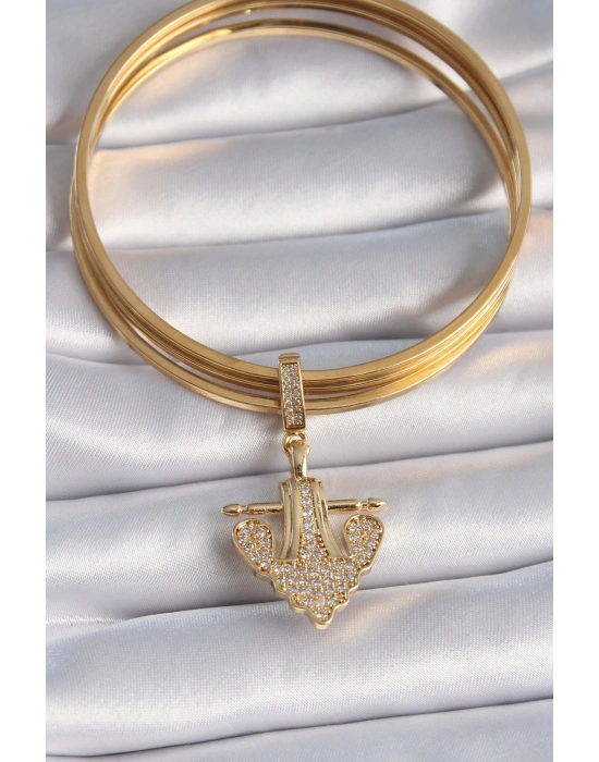 Pirinç Gold Renk Zirkon Taşlı Çapa Model Ajda Charm