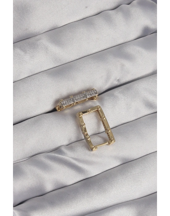 Pirinç Gold Renk Zirkon Taşlı Dikdörtgen Model Seranay Küpe