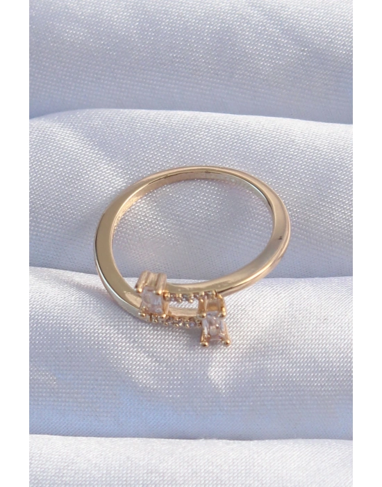 Pirinç Gold Renk Zirkon Taşlı Geometrik Ayarlanabilir Yüzük