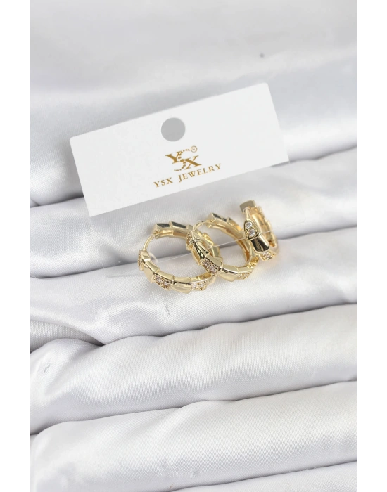 Pirinç Gold Renk Zirkon Taşlı Halka Yılan Model YSX Trio Küpe Seti