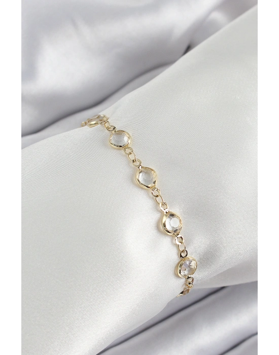 Pirinç Gold Renk Zirkon Taşlı Kadın Bileklik