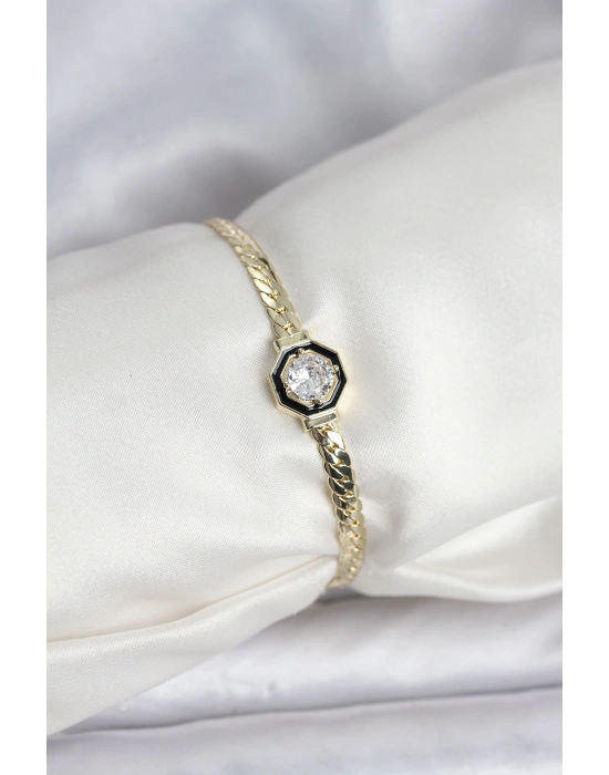 Pirinç Gold Renk Zirkon Taşlı Kadın Bileklik