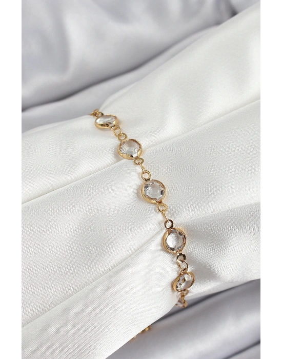 Pirinç Gold Renk Zirkon Taşlı Kadın Bileklik