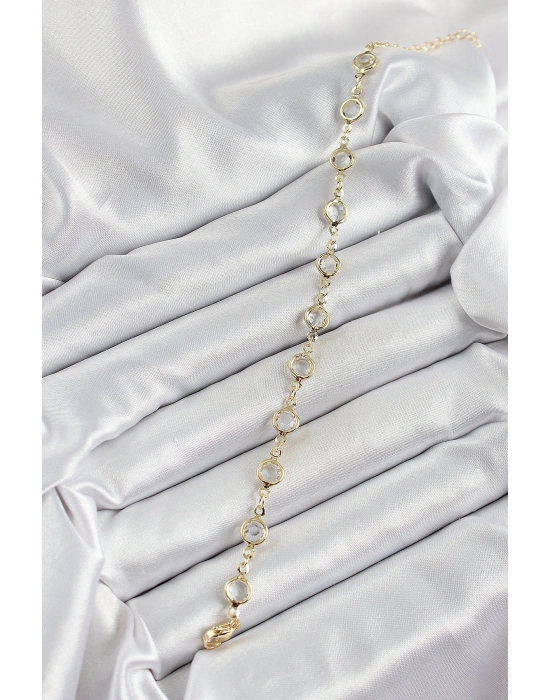 Pirinç Gold Renk Zirkon Taşlı Kadın Bileklik