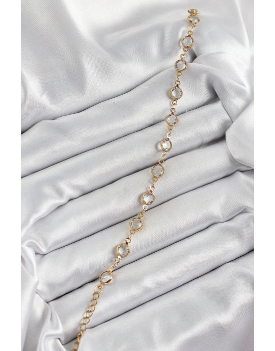 Pirinç Gold Renk Zirkon Taşlı Kadın Bileklik