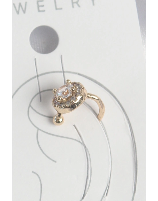 Pirinç Gold Renk Zirkon Taşlı Kadın Kıkırdak Küpe