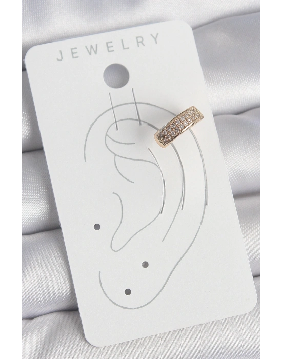 Pirinç Gold Renk Zirkon Taşlı Kadın Kıkırdak Küpe