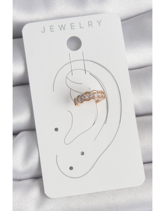 Pirinç Gold Renk Zirkon Taşlı Kadın Kıkırdak Küpe