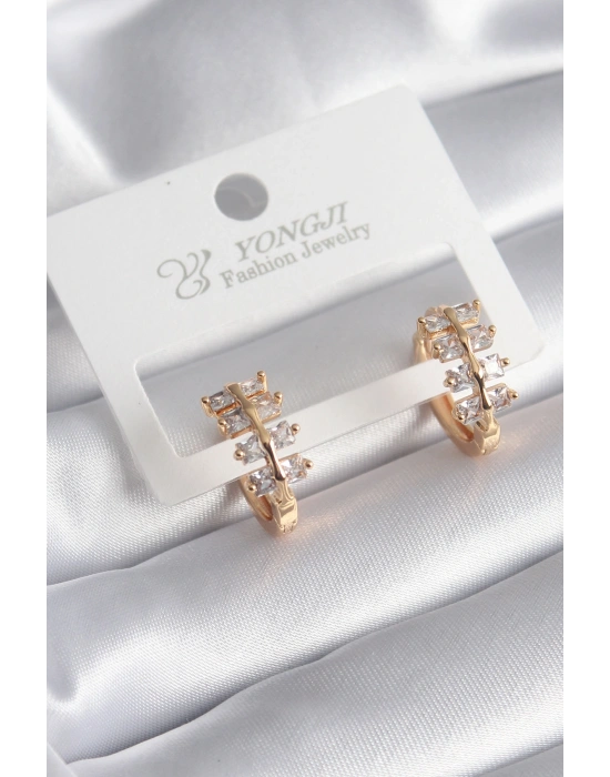 Pirinç Gold Renk Zirkon Taşlı Kadın Küpe