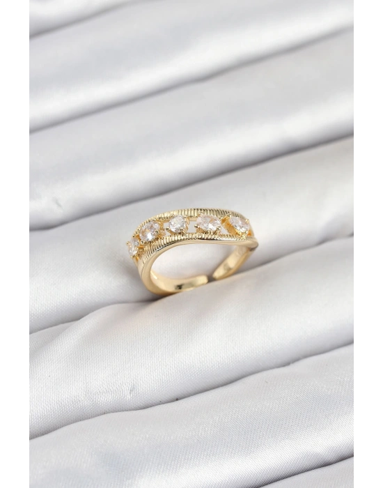 Pirinç Gold Renk Zirkon Taşlı Kadın Yüzük