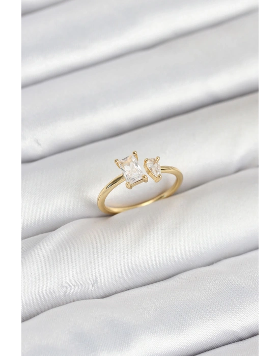 Pirinç Gold Renk Zirkon Taşlı Kadın Yüzük
