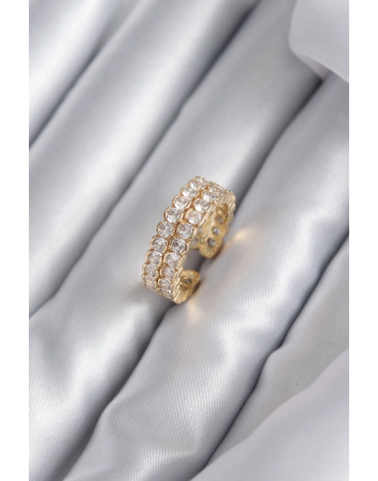 Pirinç Gold Renk Zirkon Taşlı Kadın Yüzük