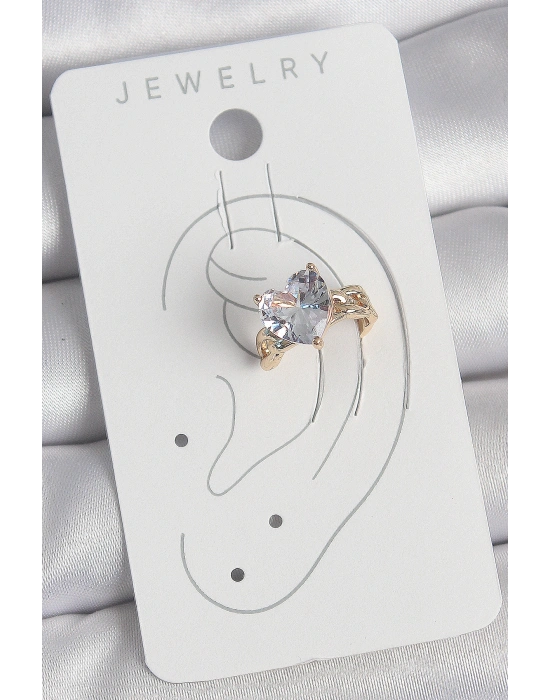 Pirinç Gold Renk Zirkon Taşlı Kalp Model Kadın Kıkırdak Küpe