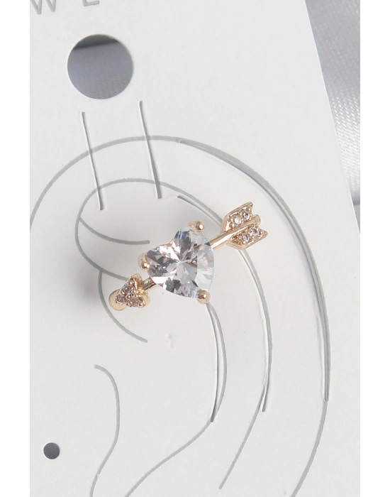 Pirinç Gold Renk Zirkon Taşlı Kalp Ok Model Kadın Kıkırdak Küpe