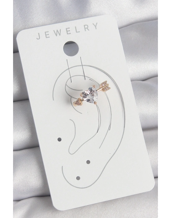 Pirinç Gold Renk Zirkon Taşlı Kalp Ok Model Kadın Kıkırdak Küpe