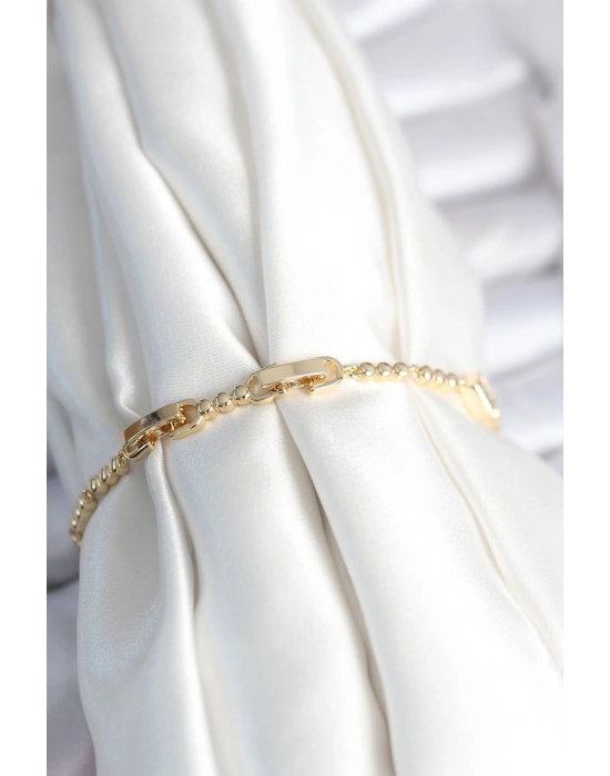 Pirinç Gold Renk Zirkon Taşlı Kalpli Model Kadın Bileklik