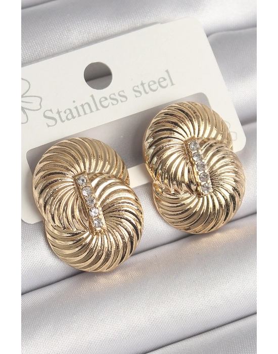 Pirinç Gold Renk Zirkon Taşlı Sarmal Model Kadın Küpe