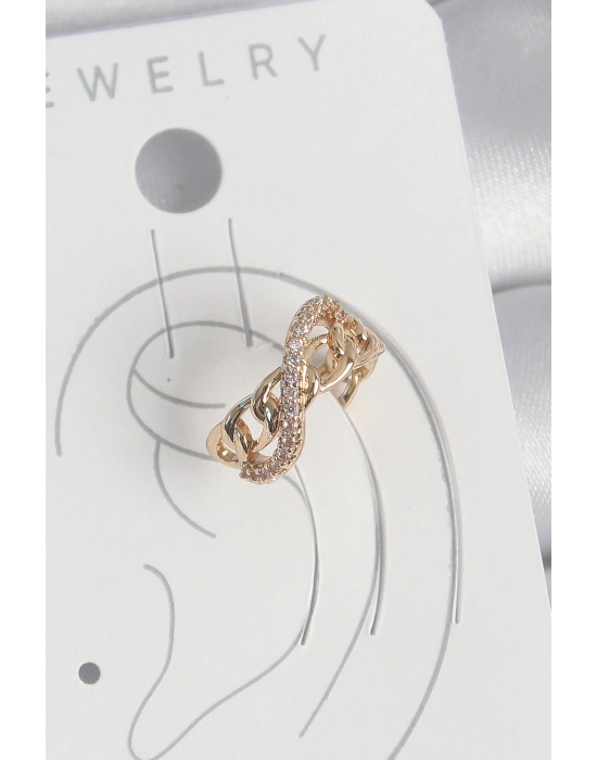 Pirinç Gold Renk Zirkon Taşlı Sonsuzluk Zincir Model Kadın Kıkırdak Küpe