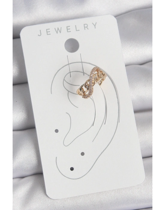 Pirinç Gold Renk Zirkon Taşlı Sonsuzluk Zincir Model Kadın Kıkırdak Küpe