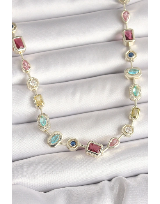 Pirinç Gold Renk Zirkon Taşlı VIP Seri Kadın Kolye