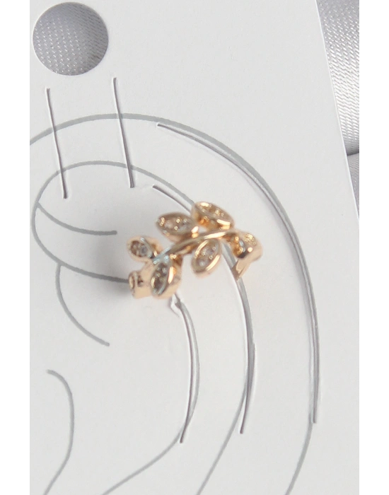 Pirinç Gold Renk Zirkon Taşlı Yaprak Model Kadın Kıkırdak Küpe