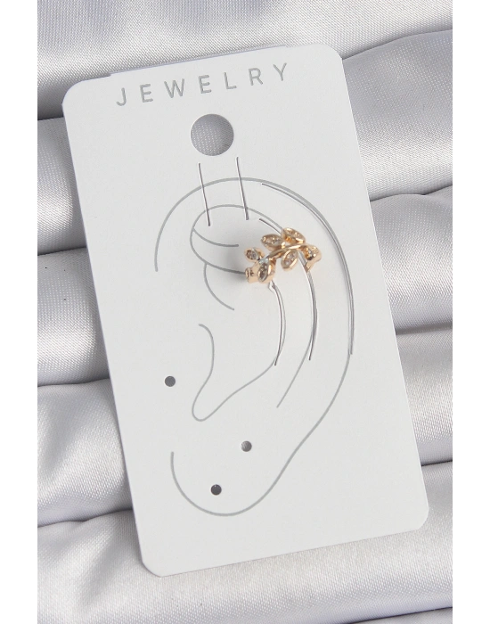 Pirinç Gold Renk Zirkon Taşlı Yaprak Model Kadın Kıkırdak Küpe