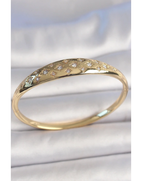 Pirinç Gold Renk Zirkon Taşlı Yıldız İşlemeli Kadın Kelepçe