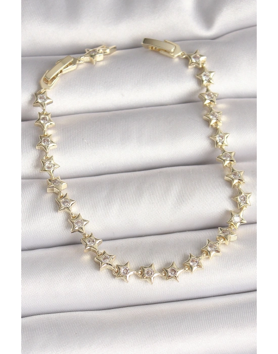 Pirinç Gold Renk Zirkon Taşlı Yıldız Model VIP Seri Kadın Bileklik