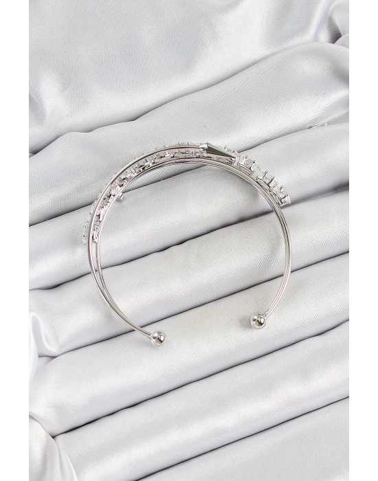 Pirinç Gümüş Renk Arpa Zirkon Taşlı Kadın Bileklik