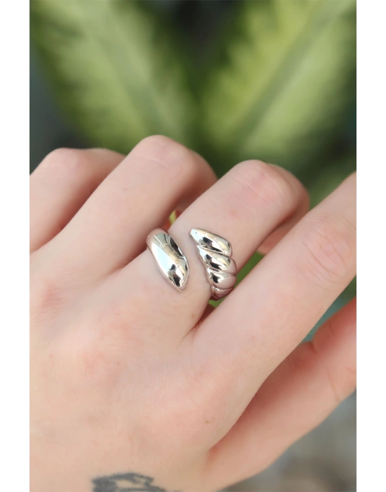 Pirinç Gümüş Renk Ayarlanabilir Sarmal Yüzük