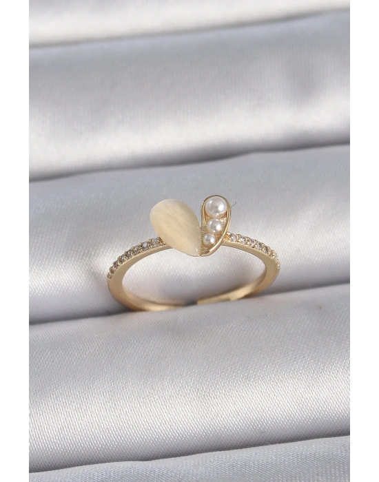 Pirinç Gümüş Renk Ayarlanabilir Zirkon Taşlı Beyaz Mineli Kalp Model Kadın Yüzük