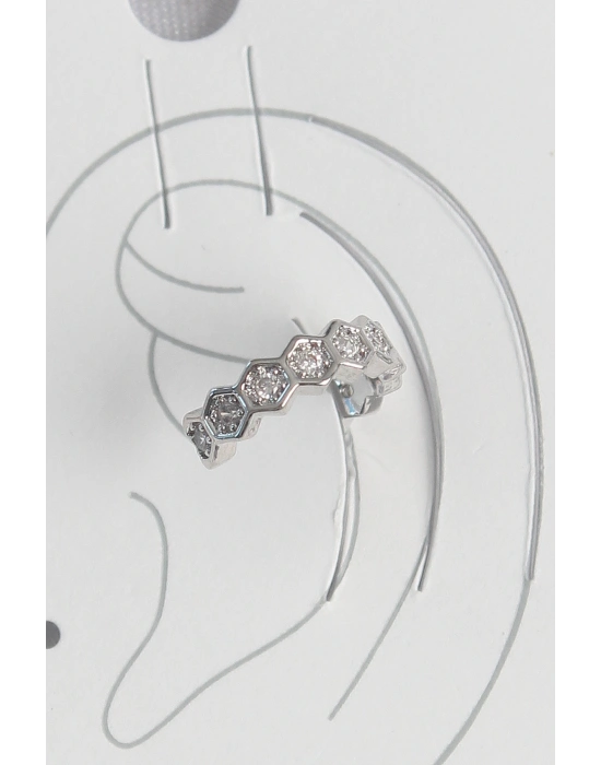 Pirinç Gümüş Renk Bal Peteği Model Zirkon Taşlı Kadın Kıkırdak Küpe