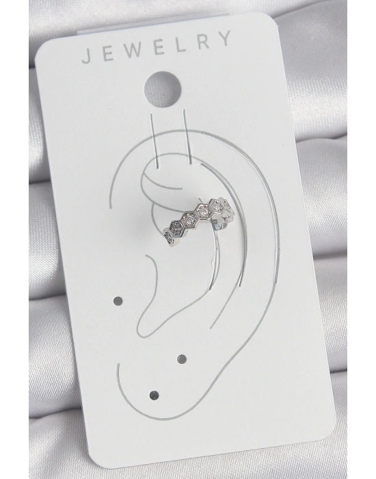 Pirinç Gümüş Renk Bal Peteği Model Zirkon Taşlı Kadın Kıkırdak Küpe