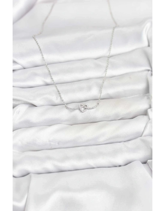 Pirinç Gümüş Renk Düğüm Kalp Model Kadın Kolye