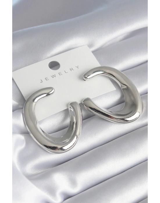 Pirinç Gümüş Renk Halka Model Kadın Küpe