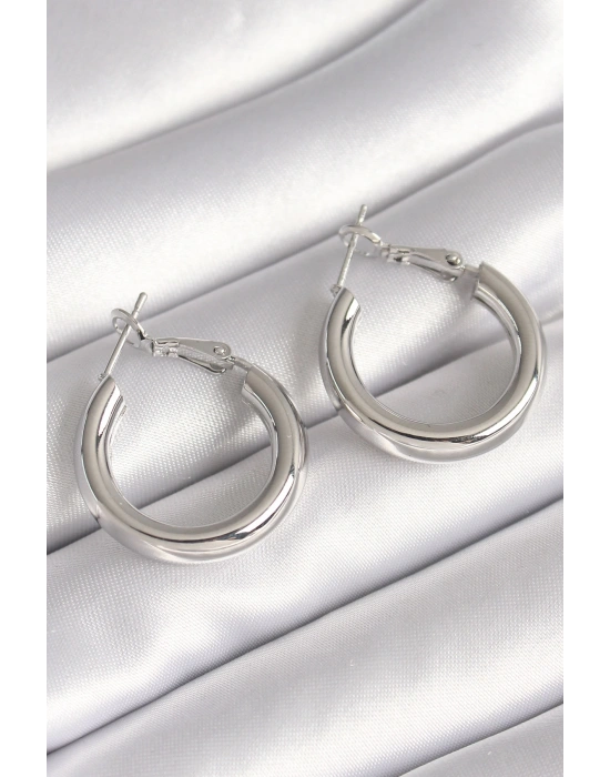 Pirinç Gümüş Renk Halka Model Kadın Küpe