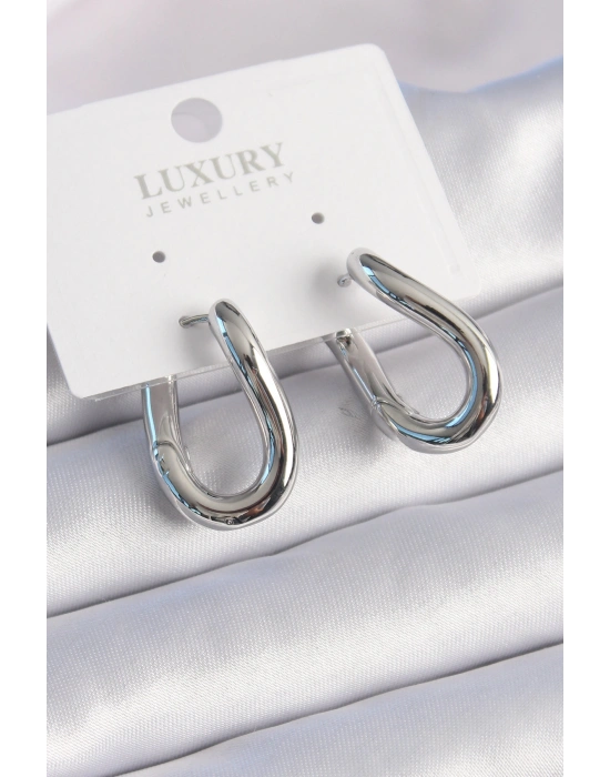 Pirinç Gümüş Renk Halka Model Kadın Küpe