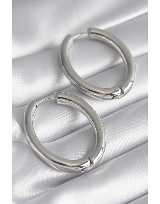 Pirinç Gümüş Renk Halka Model Kadın Küpe