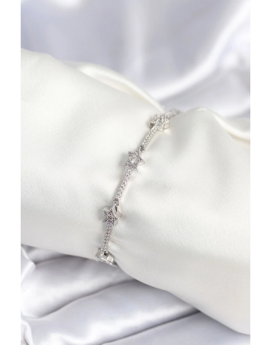 Pirinç Gümüş Renk Halley Yıldız Model Kadın Bileklik