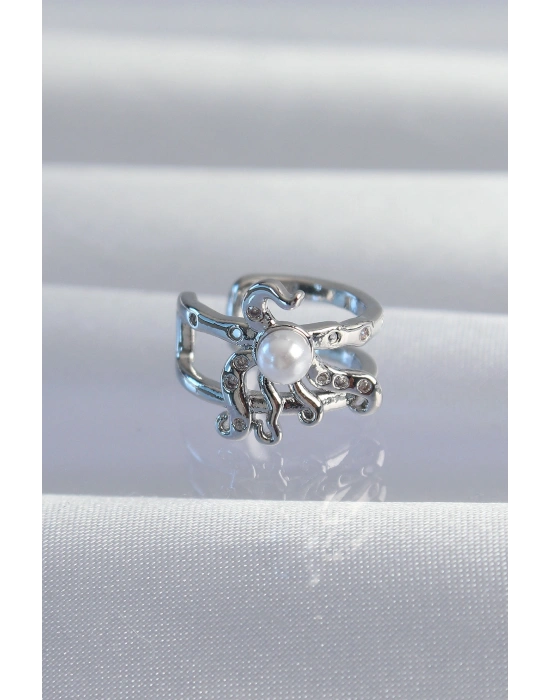 Pirinç Gümüş Renk İncili Ahtapot Earcuff Küpe