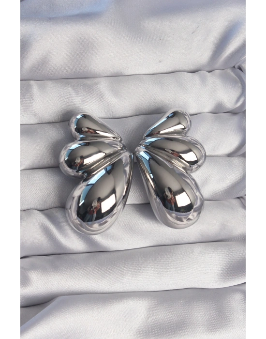 Pirinç Gümüş Renk İri Bombeli Kelebek Küpe