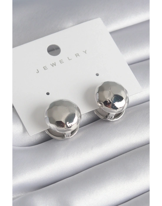 Pirinç Gümüş Renk İşleme Detay Top Model Kadın Küpe